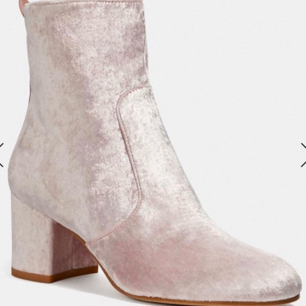 Coach Pink Velvet Ankle Boots - New
